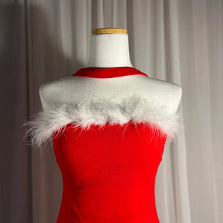 Fur-trimmed Corset Top Dress Christmas Clothes Event Look