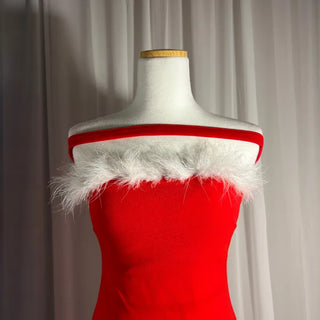 Fur-trimmed Corset Top Dress Christmas Clothes Event Look