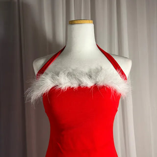 Fur-trimmed Corset Top Dress Christmas Clothes Event Look