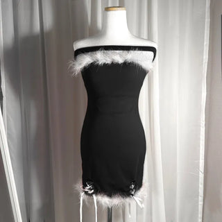 Fur-trimmed Corset Top Dress Christmas Clothes Event Look