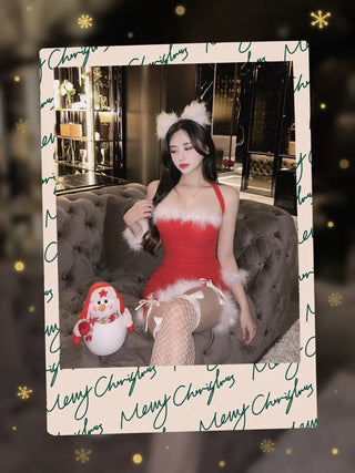 Fur-trimmed Corset Top Dress Christmas Clothes Event Look