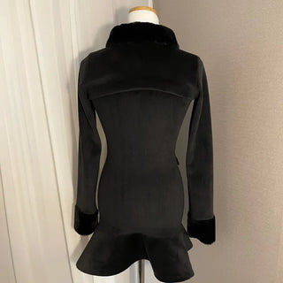 Mink Fur Trimmed Flare Pleated Dress Ribbed ChristmasEnd-of-Year