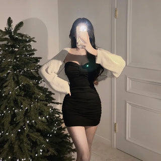 Ribbon Tube Top Shirred Mini Dress Christmas Look