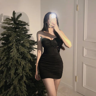 Ribbon Tube Top Shirred Mini Dress Christmas Look