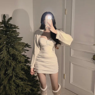 Ribbon Tube Top Shirred Mini Dress Christmas Look