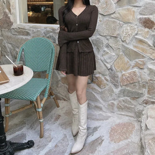 Delicate Flare-Sleeve Cardigan and Pleated Skirt Two-Piece Set