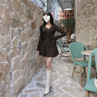 Delicate Flare-Sleeve Cardigan and Pleated Skirt Two-Piece Set