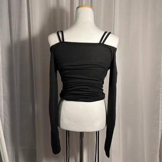 Mochi Stretchy String Shirred Crop Long Sleeve Off-shoulder
