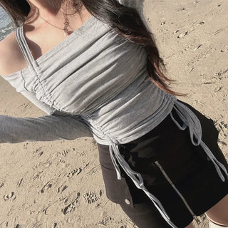 Stretchy Zipper Snap Button Mini Skirt H-Line H-Skirt