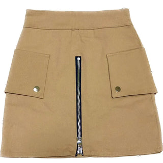 Stretchy Zipper Snap Button Mini Skirt H-Line H-Skirt