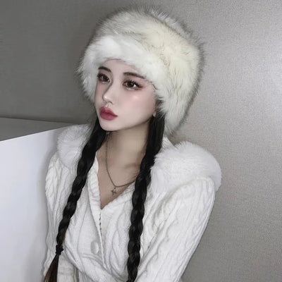 Faux Fur Eco Metel Bucket Hat Beanie Winter