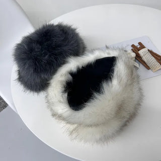 Faux Fur Eco Metel Bucket Hat Beanie Winter
