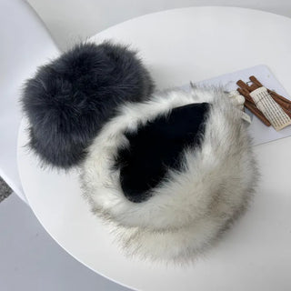 Faux Fur Eco Metel Bucket Hat Beanie Winter