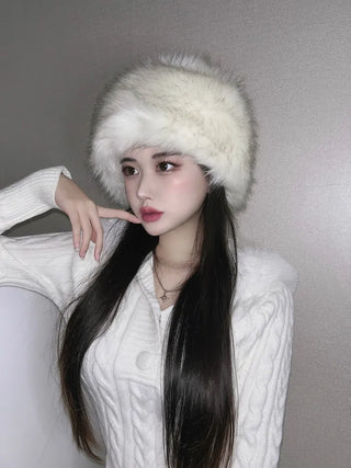 Faux Fur Eco Metel Bucket Hat Beanie Winter