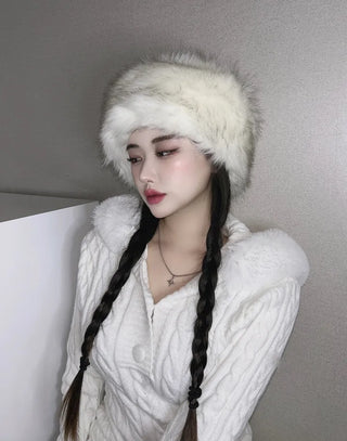 Faux Fur Eco Metel Bucket Hat Beanie Winter