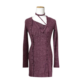 Strap Button Ribbed Mini Dress Sexy Glam Party