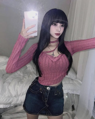 Strap Button Ribbed Mini Dress Sexy Glam Party