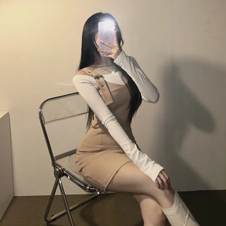 Off-shoulder T-shirt Suspenders Stretchy Dress