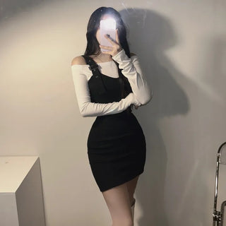 Off-shoulder T-shirt Suspenders Stretchy Dress