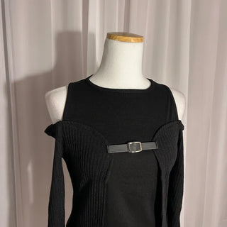 Buckle Cardigan Sleeveless Tee Color Block