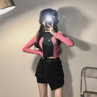 Buckle Cardigan Sleeveless Tee Color Block