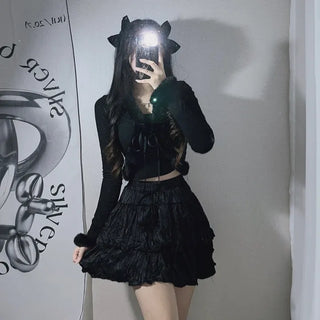 Fur-trimmed Ribbed Ribbon Cardigan Fur Bolero Crop