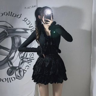Fur-trimmed Ribbed Ribbon Cardigan Fur Bolero Crop