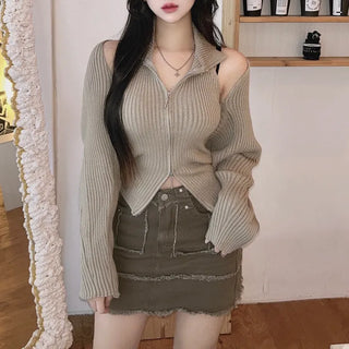 Way Zip-Up Sleeveless Bolero Cardigan Set