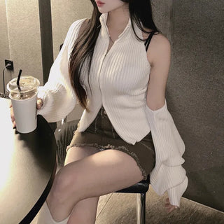 Way Zip-Up Sleeveless Bolero Cardigan Set