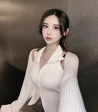 Way Zip-Up Sleeveless Bolero Cardigan Set