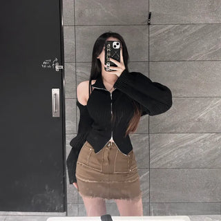Way Zip-Up Sleeveless Bolero Cardigan Set