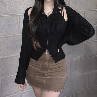 Way Zip-Up Sleeveless Bolero Cardigan Set