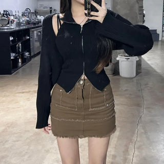 Way Zip-Up Sleeveless Bolero Cardigan Set