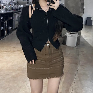 Way Zip-Up Sleeveless Bolero Cardigan Set