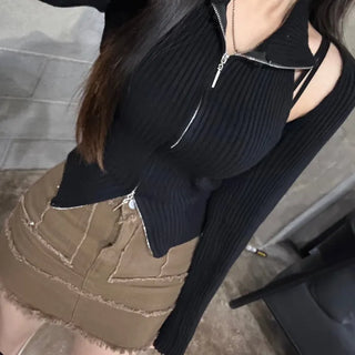Way Zip-Up Sleeveless Bolero Cardigan Set