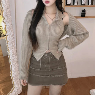 Way Zip-Up Sleeveless Bolero Cardigan Set