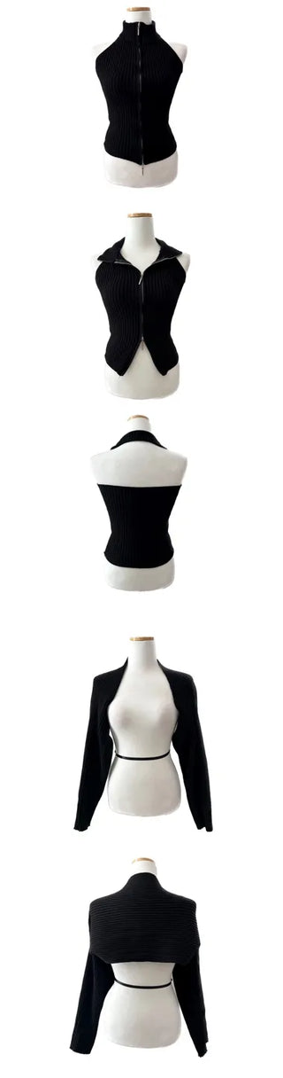 Way Zip-Up Sleeveless Bolero Cardigan Set