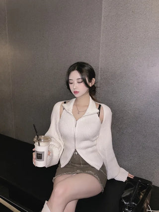 Way Zip-Up Sleeveless Bolero Cardigan Set