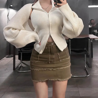 Way Zip-Up Sleeveless Bolero Cardigan Set