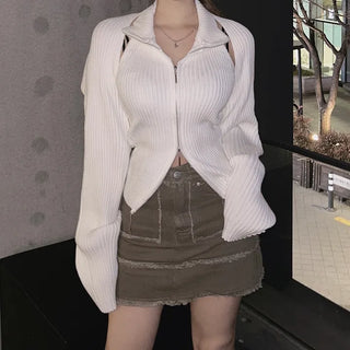 Way Zip-Up Sleeveless Bolero Cardigan Set