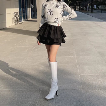 Roro Mock Neck Long Sleeve Lettering Knit