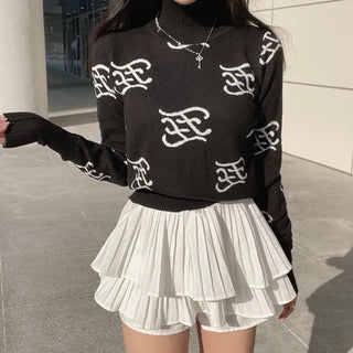 Roro Mock Neck Long Sleeve Lettering Knit