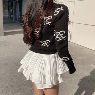 Roro Mock Neck Long Sleeve Lettering Knit