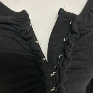 Shirred Corset Hook Buckle Square Neck Long Sleeve