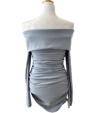 Big Collar Off-Shoulder Shirred Mini Dress Year-End Look