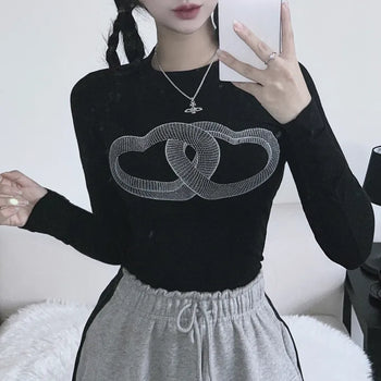 Unique 3D Heart Graphic Long Sleeve T-shirt Inner