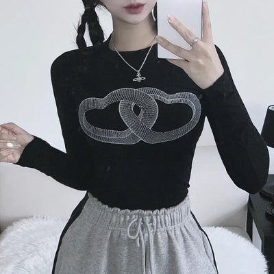 Unique 3D Heart Graphic Long Sleeve T-shirt Inner