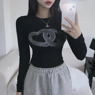 Unique 3D Heart Graphic Long Sleeve T-shirt Inner