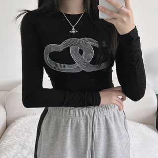 Unique 3D Heart Graphic Long Sleeve T-shirt Inner