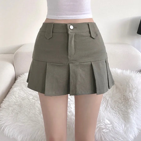 Low-rise pleated mini skirt cargo culottes